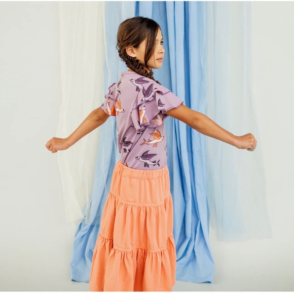 Kids' Ruffle Sleeve Top with Flying Fish Design - Lavender - Picture 3 of 3